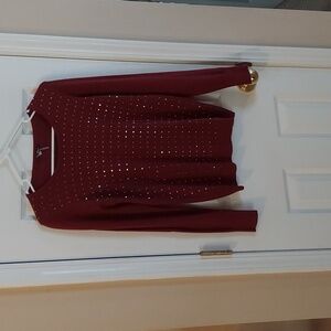 Vila Milano Studded Maroon Wool Blend Crewneck Sweater SM LIKE NEW CASHMERE FEEL